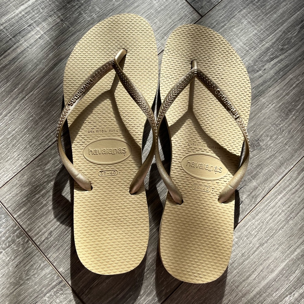New Gold Havaianas Slim Flip Flops